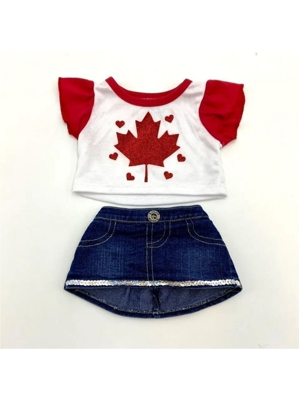 Build-A-Bear Canadian Maple Leaf Shirt & Denim Jean Skirt BABW Outfit